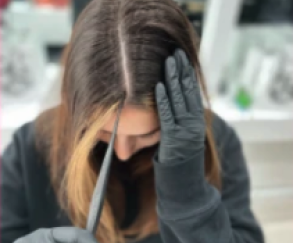 Self application hair colour to root