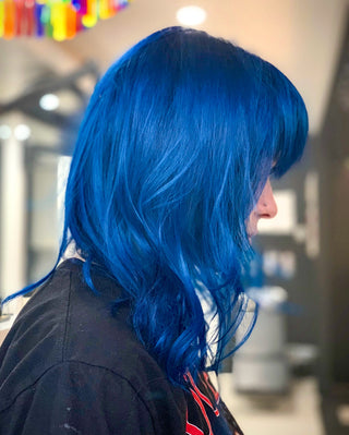 vibrant blue hair colour by top toronto colour artist
